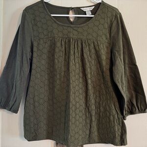 Christopher & Banks Dark Green Eyelet Blouse